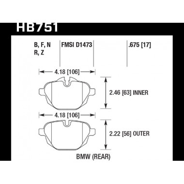 Колодки тормозные HB751N.675 HAWK HP PLUS; задние BMW 5 F10, G30; X3 F25, G01; БЕЗ M Sport Колодки тормозные HB751N.675 HAWK HP PLUS; задние BMW 5 F10, G30; X3 F25, G01; БЕЗ M Sport