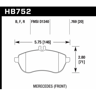 Колодки тормозные HB752F.769 HAWK HPS; 20mm Mercedes C W204 SLK E W212 Колодки тормозные HB752F.769 HAWK HPS; 20mm Mercedes C W204 SLK E W212