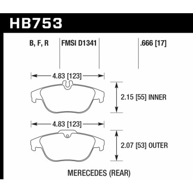 Колодки тормозные HB753F.666 HAWK HPS; 17mm зад MB C W204; GLK W204 Колодки тормозные HB753F.666 HAWK HPS; 17mm зад MB C W204; GLK W204