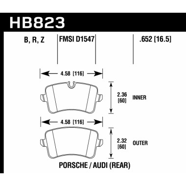 Колодки тормозные HB823B.652 HAWK HPS 5.0 задние Audi RS5; RS7; S7; S6; Porsche Macan Колодки тормозные HB823B.652 HAWK HPS 5.0 задние Audi RS5; RS7; S7; S6; Porsche Macan