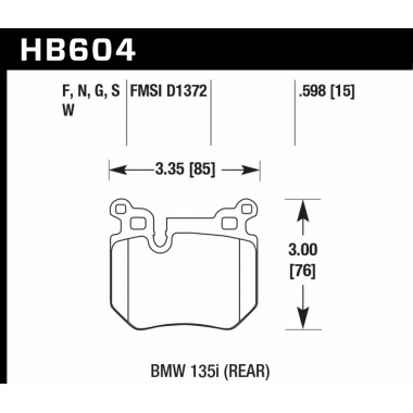Колодки тормозные HB604W.598 HAWK DTC-30 задние BMW 135i (E88), (E82) Колодки тормозные HB604W.598 HAWK DTC-30 задние BMW 135i (E88), (E82)