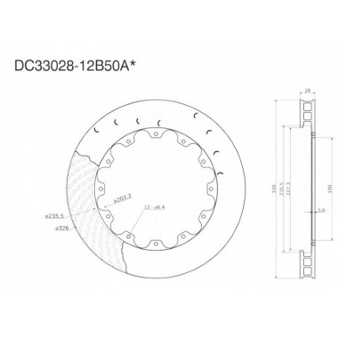 Ротор тормозного диска 330*28mm, DC Brakes DC33028-12B50AL, крепеж под болты, левый Ротор тормозного диска 330*28mm, DC Brakes DC33028-12B50AL, крепеж под болты, левый