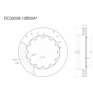 Ротор тормозного диска 330*28mm, DC Brakes DC33028-12B50AR, крепеж под болты, правый Ротор тормозного диска 330*28mm, DC Brakes DC33028-12B50AR, крепеж под болты, правый