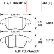 Колодки тормозные DC1107E19 DC Brakes RT.2 перед. AUDI A3 / VW GOLF 5,6 , PASSAT CC, B6, B7