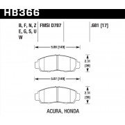 Колодки тормозные HB366B.681 HAWK Street 5.0 передние Honda Civic+ EU,EP 1,8 / FD1,3 Accord