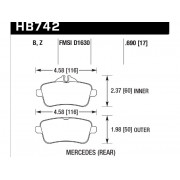 Колодки тормозные HB742Z.690 HAWK PC; зад MB A W176 45AMG; CLA C117 45AMG; SLK R172 55AMG;
