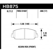 Колодки тормозные HB875B.666 HAWK HPS 5.0 Acura RDX  передние