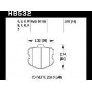 Колодки тормозные HB532Q.570 HAWK DTC-80; Corvette ZO6 (Rear) 15mm