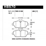 Колодки тормозные HB570U.666 HAWK DTC-70; Mini Cooper 17mm