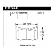 Колодки тормозные HB640G.550 HAWK DTC-60; Mini Cooper JCW 14mm